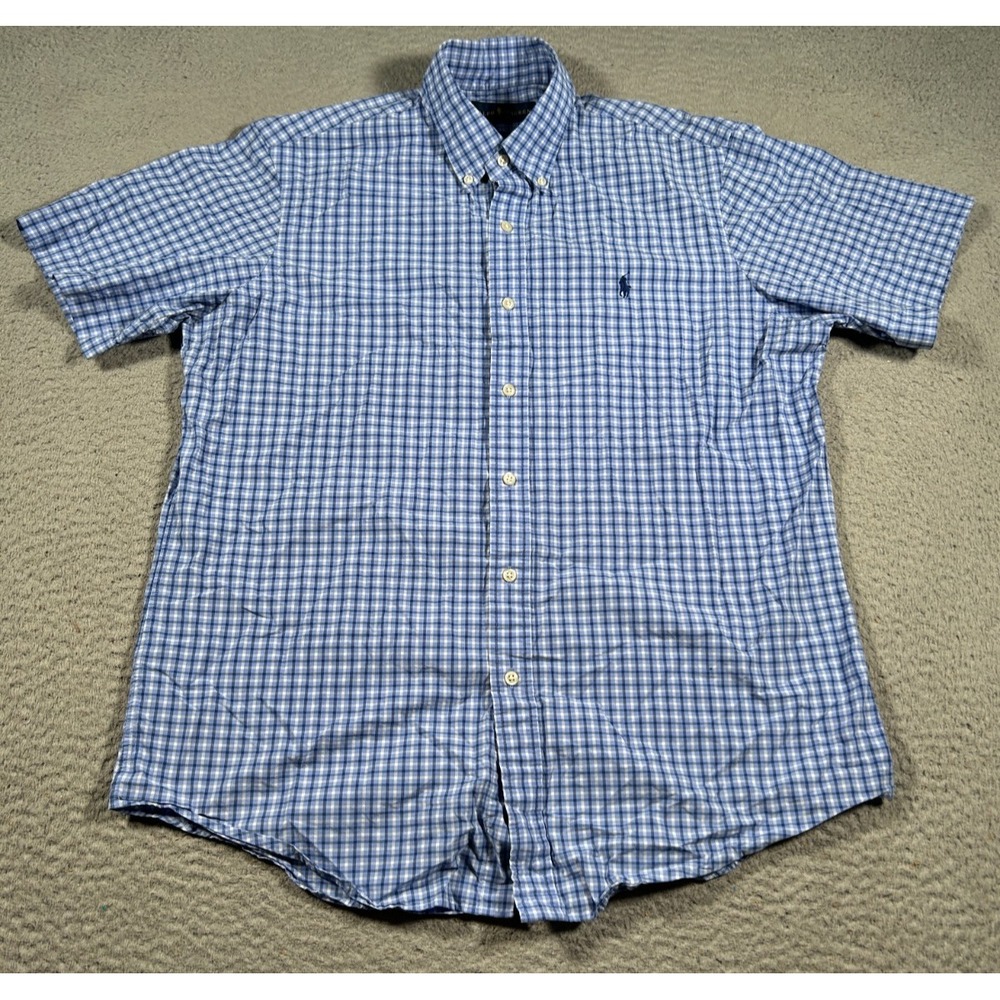 Ralph Lauren Shirt Mens Large Blue Gingham Check Pony Logo Button Down Preppy